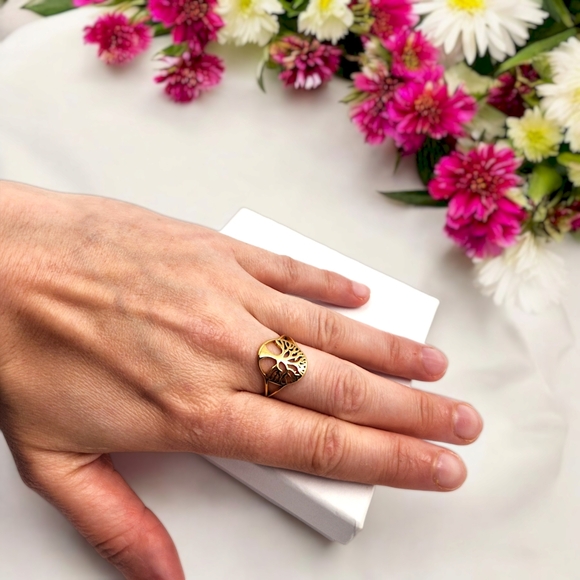 Tree of Life Gold Stainless Steel Ring, size 6 - Picture 3 of 5